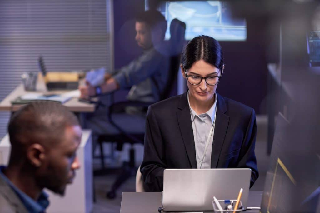 woman working on laptop at professional it services company